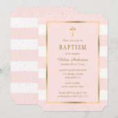 Invitation Croix d'or rose moderne Stars Girl Baptism (Devant / Derrière)