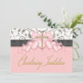 Invitation Croix d'or rose Noir Filles Christening rose (Debout devant)