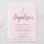 Invitation Croix d'or rose rousse personnalisée Baby Girl Bap (Devant)