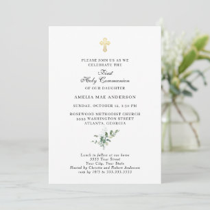 Invitation Croix d'or simple Première communion sainte