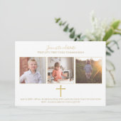 Invitation Croix d'or Tri photo Première communion moderne (Debout devant)