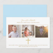 Invitation Croix d'or Tri photo Première communion moderne (Devant / Derrière)