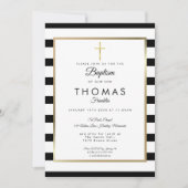 Invitation Croix dorée Chic Simple Baptême (Devant)