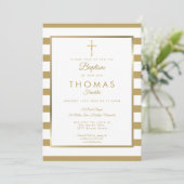 Invitation Croix dorée Chic Simple Baptême (Debout devant)