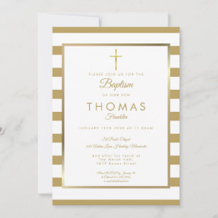 Invitation Croix dorée Chic Simple Baptême