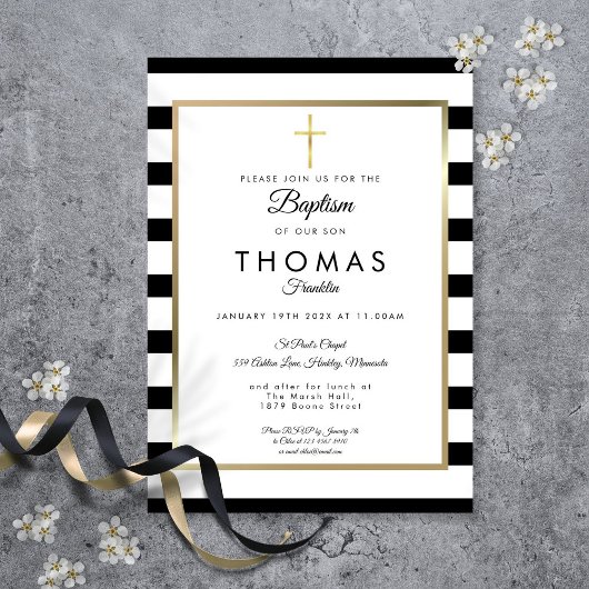 Invitation Croix dorée Chic Simple Baptême