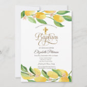 Invitation Croix dorée Citron aquarelle Botanique (Devant)