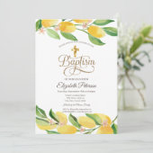 Invitation Croix dorée Citron aquarelle Botanique (Debout devant)