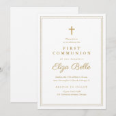 Invitation Croix dorée classique Première communion religieus (Devant / Derrière)