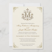 Invitation Croix dorée de Marie Monogramme Mariage Nuptial (Devant)
