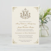 Invitation Croix dorée de Marie Monogramme Mariage Nuptial (Debout devant)