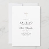 Invitation Croix dorée élégante Baptême d'un garçon espagnol (Devant)