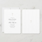 Invitation Croix dorée élégante Baptême d'un garçon espagnol