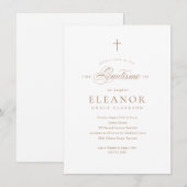 Invitation Croix dorée élégante espagnole Calligraphie Baptêm (Devant / Derrière)