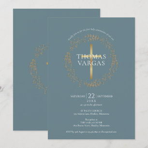 Invitation Croix dorée élégante moderne Première Sainte Commu
