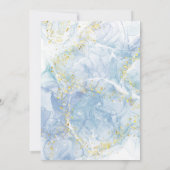 Invitation Croix dorée en agate bleue élégante pour baptême d (Dos)