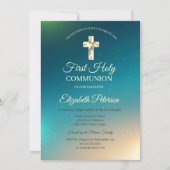Invitation Croix dorée ombrée Première communion (Devant)