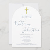 Invitation Croix dorée Poussiéreux Baptême Bleu Arche Christe (Devant)