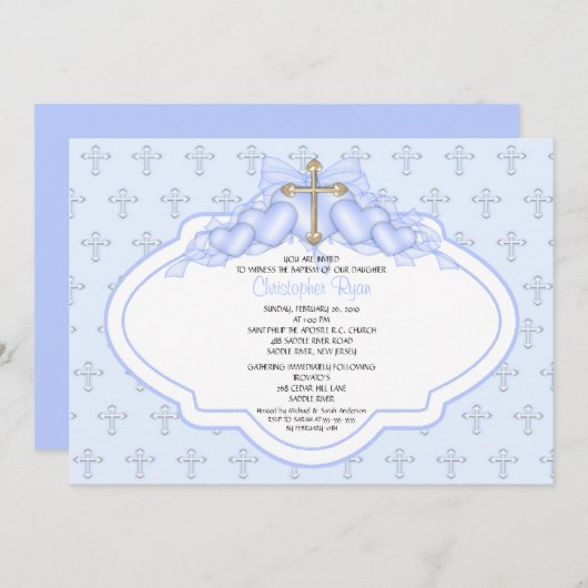 Invitation Croix douce Bébé Baptême Inversion (Devant / Derrière)