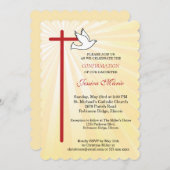 Invitation Croix Dove Scallop Gold Rays Fille Confirmation (Devant / Derrière)