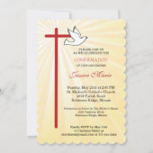 Invitation Croix Dove Scallop Gold Rays Fille Confirmation (Devant)