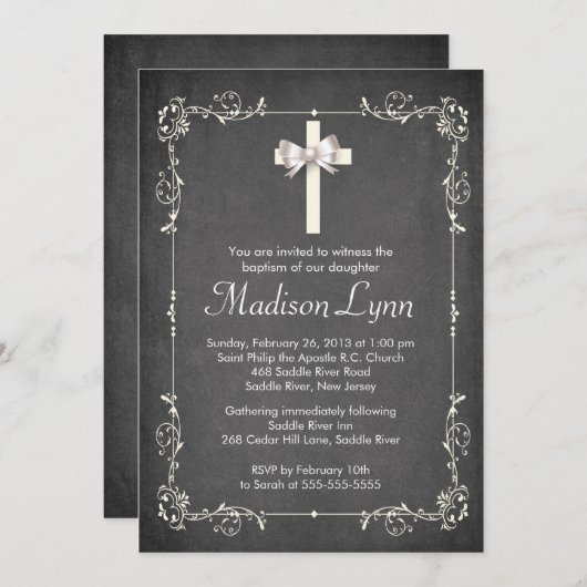 Invitation Croix du baptême du baptême moderne (Devant / Derrière)