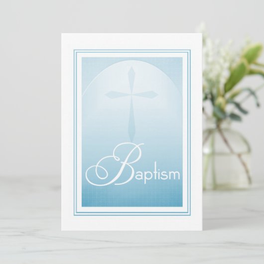 Invitation Croix du Baptême en bleu (Debout devant)