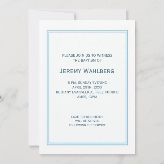Invitation Croix du Baptême en bleu (Dos)