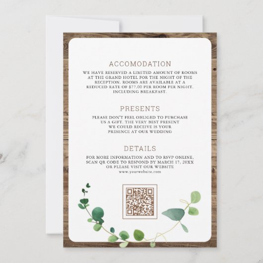 Invitation Croix du bois d'Eucalyptus en un seul Mariage cath (Dos)