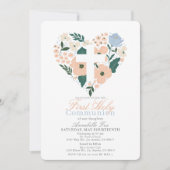 Invitation Croix du Coeur rose Fille première communion saint (Devant)