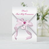 Invitation Croix du coeur rose Filles Première communion rose (Debout devant)