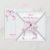 Invitation Croix du coeur rose Filles Première communion rose (Devant / Derrière)