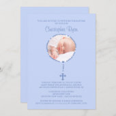 Invitation Croix du Rosaire BLEUE - Baptême d'interprétation  (Devant / Derrière)