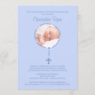 Invitation Croix du Rosaire BLEUE - Baptême d'interprétation