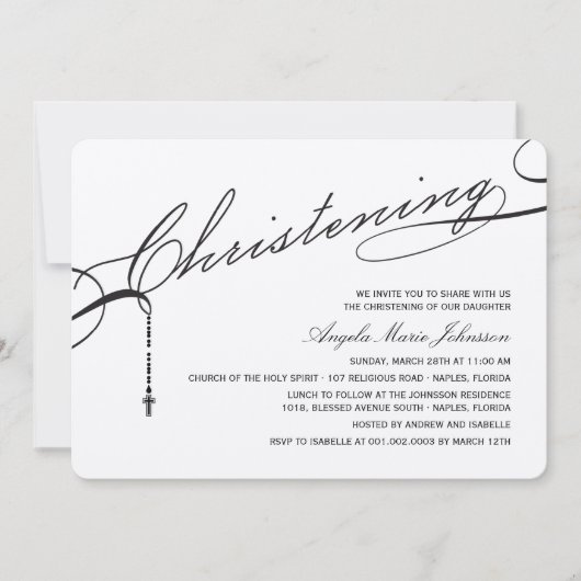 Invitation Croix du script noir de Christening Photographie r (Devant)