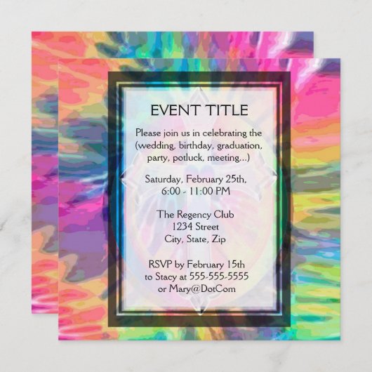 Invitation Croix du Tee Dye avec coeur au centre (Devant / Derrière)