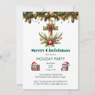Invitation Croix en bois avec Bow Rouge Noël