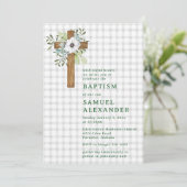 Invitation Croix en bois rustique de verdure grise de brouill (Debout devant)