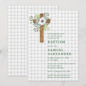 Invitation Croix en bois rustique de verdure grise de brouill (Devant / Derrière)