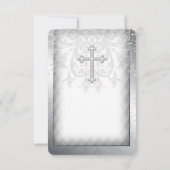 Invitation Croix en Damas Blanc Élégant pour la Première Comm (Dos)