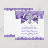 Invitation Croix en dentelle violette Première communion (Devant / Derrière)