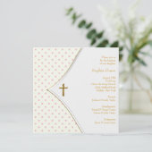 Invitation Croix en or blanc rose pour baptême de bébé fille (Debout devant)