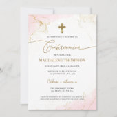 Invitation Croix en or rose Confirmation de fille Confirmacio (Devant)