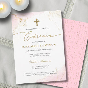 Invitation Croix en or rose Confirmation de fille Confirmacio