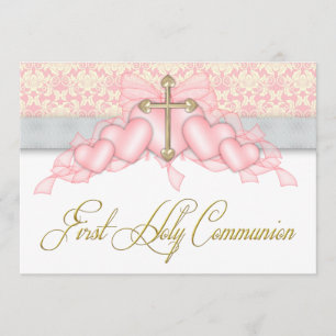 Invitation Croix en or rose gris pour filles Première communi