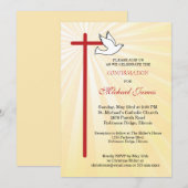 Invitation Croix et Colombe Rayons Dorés Garçons Confirmation (Devant / Derrière)