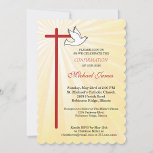 Invitation Croix et Colombes à Coquilles Saintes Rayons Dorés