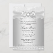 Invitation Croix et dentelle Bow Silver Photo Baptême Invitat (Dos)