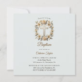 Invitation Croix et Roses blanches Baptême catholique Christe (Dos)