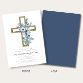 Invitation Croix eucalyptus moderne Première communion religi